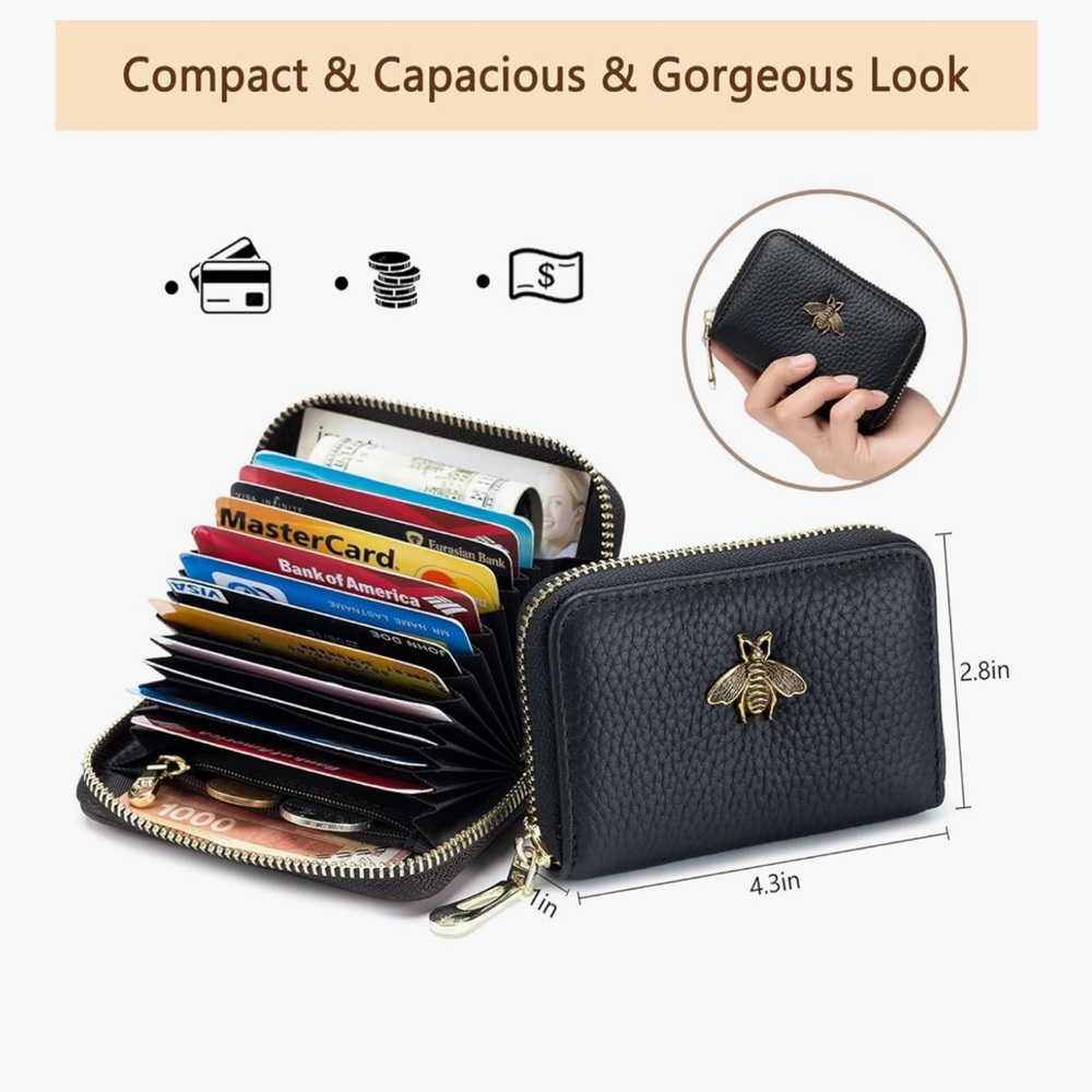 🆕 RFID Credit Card Holder, Small Leather Zipper Card Case Wallet for Women - Picture 4 of 7